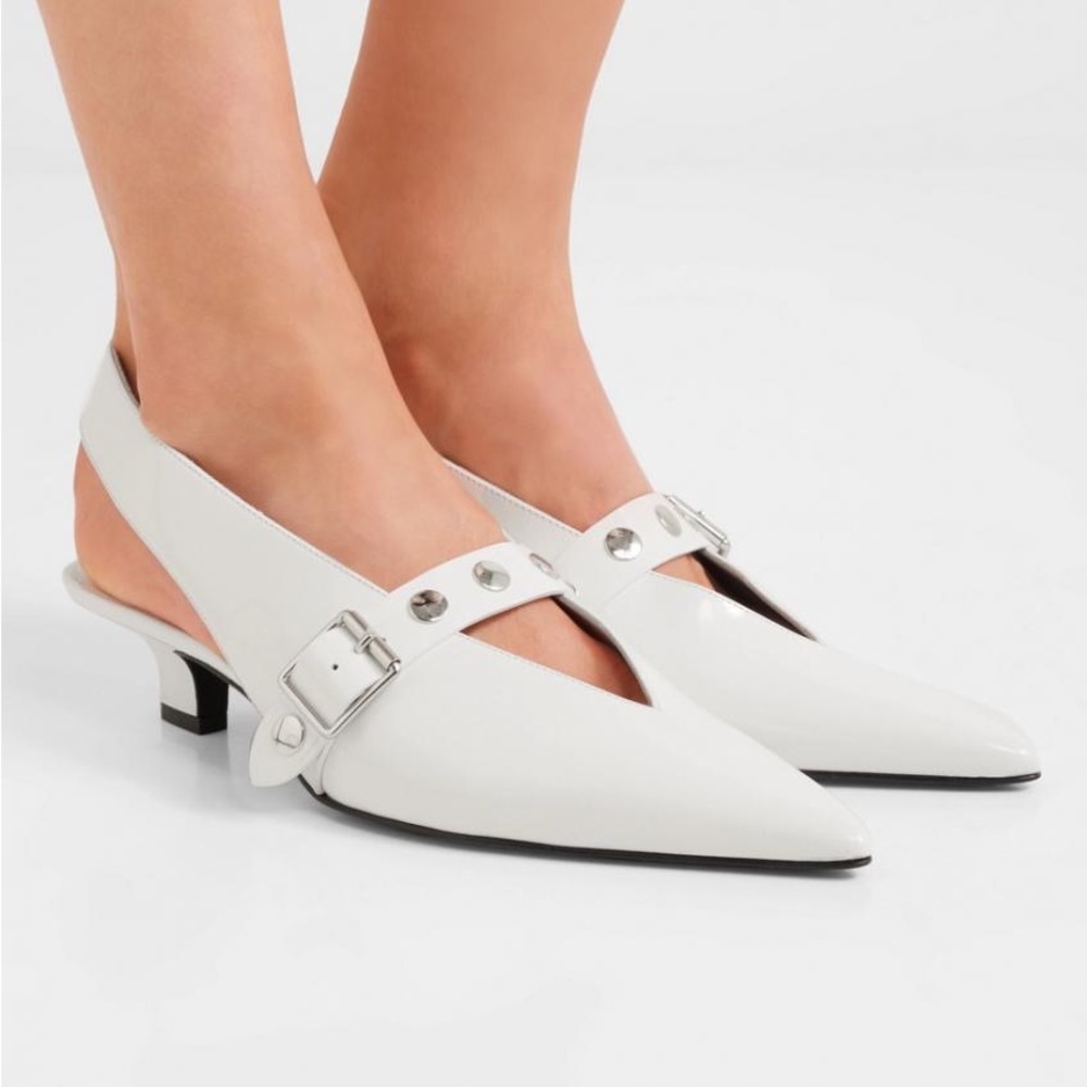 VICTORIA BECKHAM YVON SLINGBACK PUMPS / PUNKY WHITE KITTEN HEELS / OFFICE HEEL